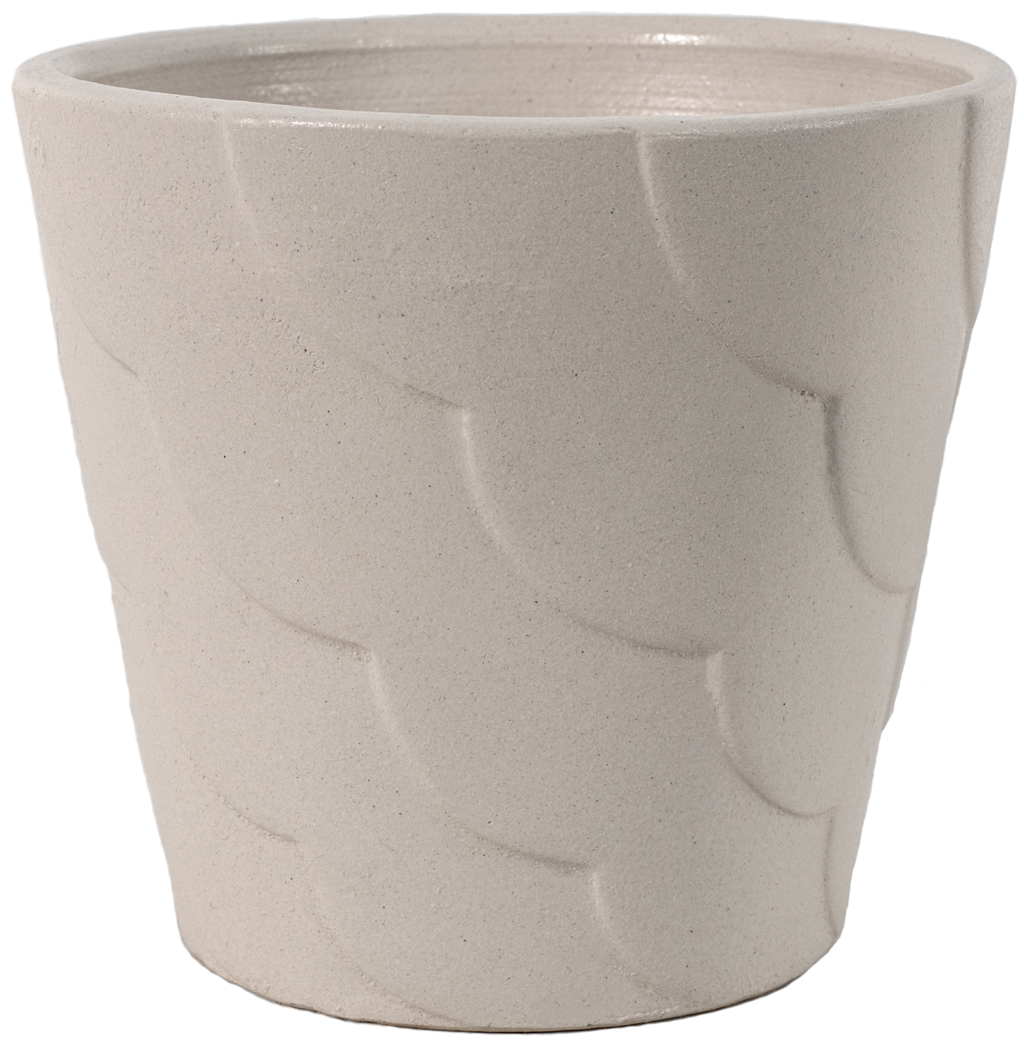 small white ceramic planter with ribbon design