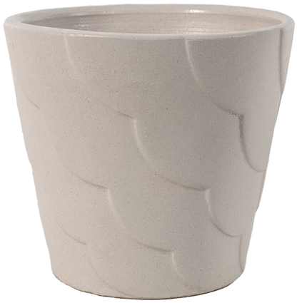 small white ceramic planter with ribbon design