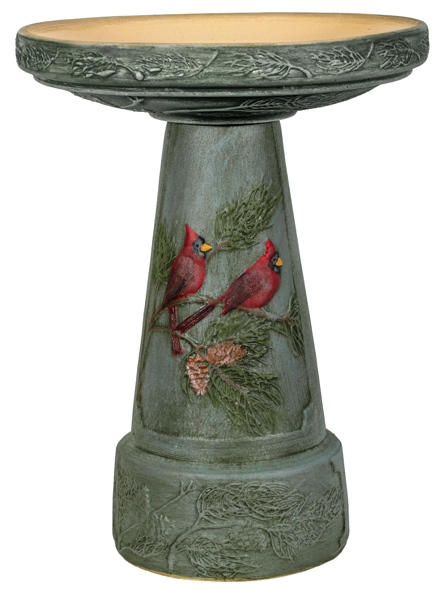 Handpainted Winter Cardinal Birdbath Set