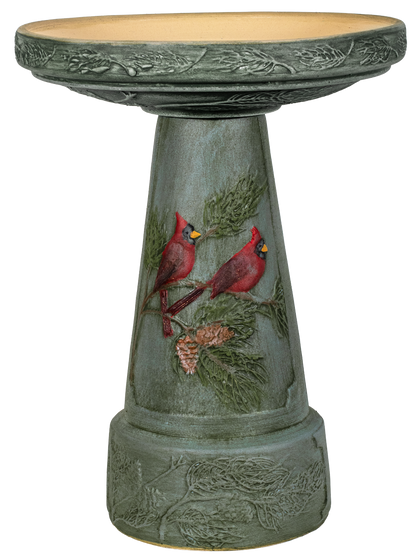 Handpainted Winter Cardinal Birdbath Set