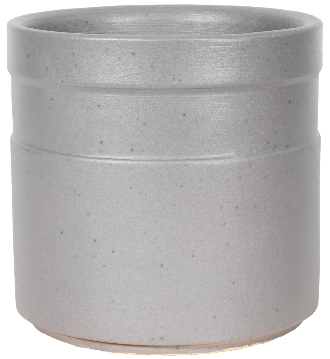 gray ceramic cylinder planter with a horizontal stripe 