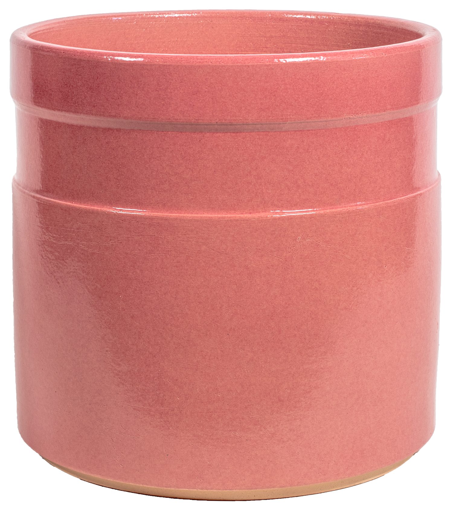 pink ceramic cylinder planter with a horizontal stripe 