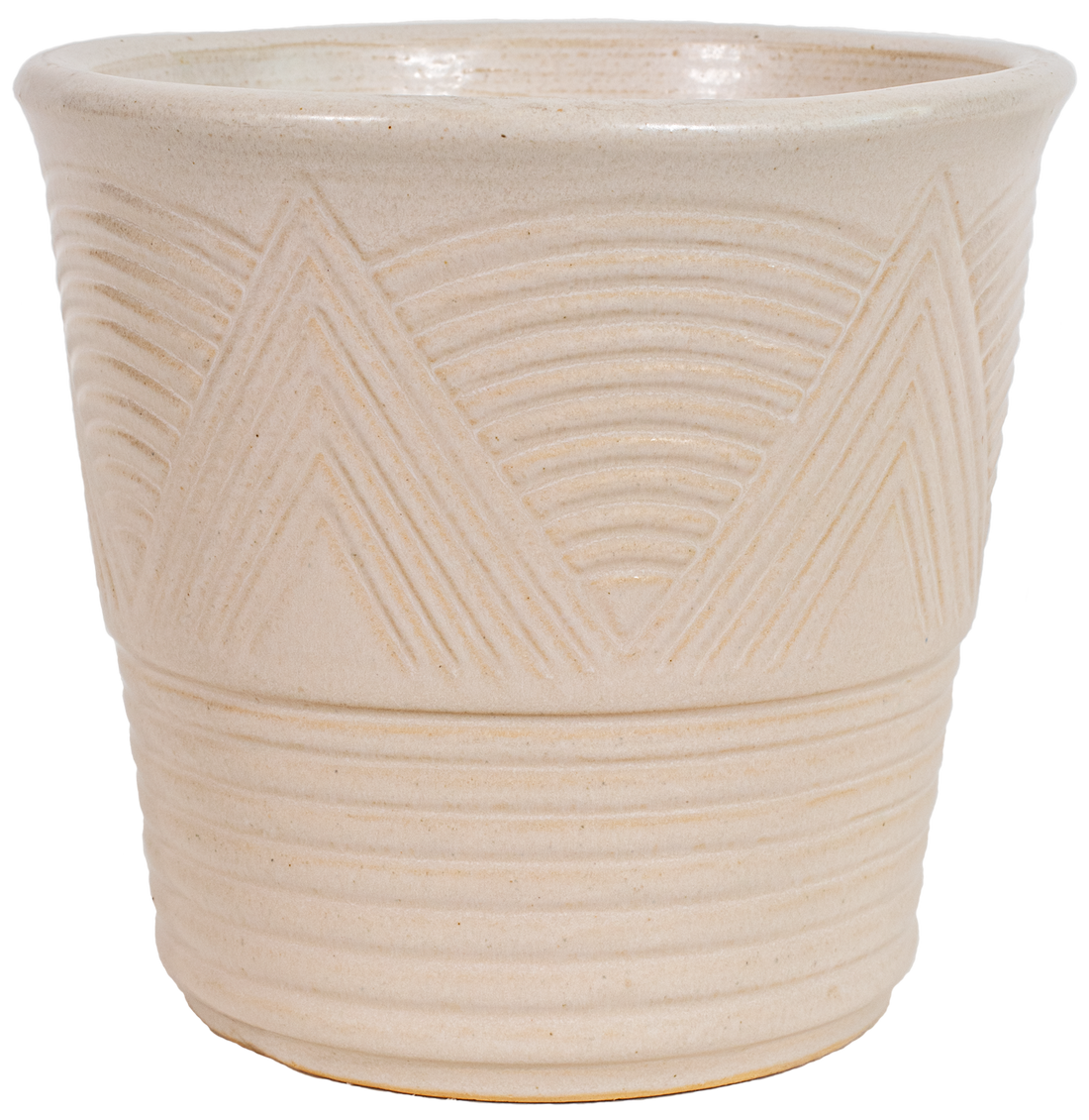American Made indoor ceramic planter. Art deco style design in a white glaze color
