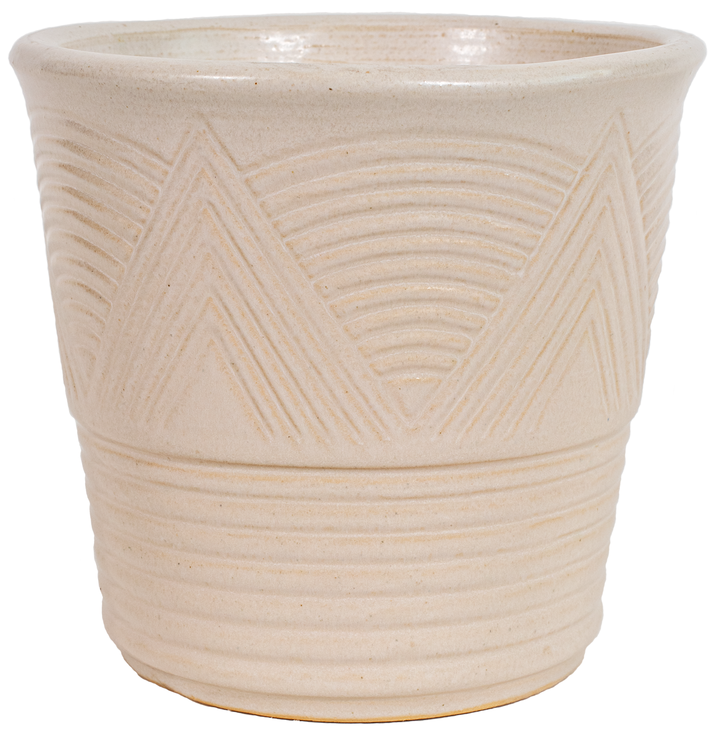 American Made indoor ceramic planter. Art deco style design in a white glaze color