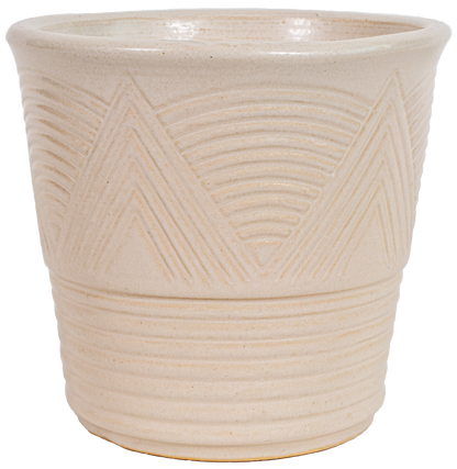 American Made indoor ceramic planter. Art deco style design in a white glaze color