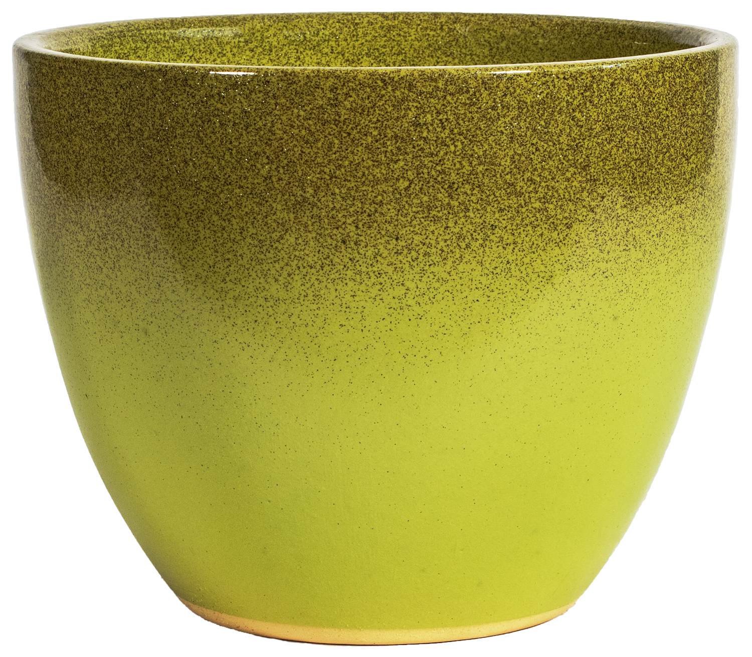 rounded egg shaped ceramic planter in lime green with a gold glittery edge