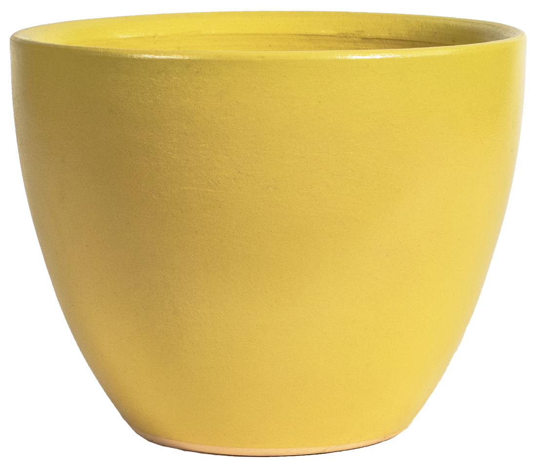 simple modern round egg planter in yellow glaze