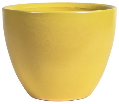 simple modern round egg planter in yellow glaze