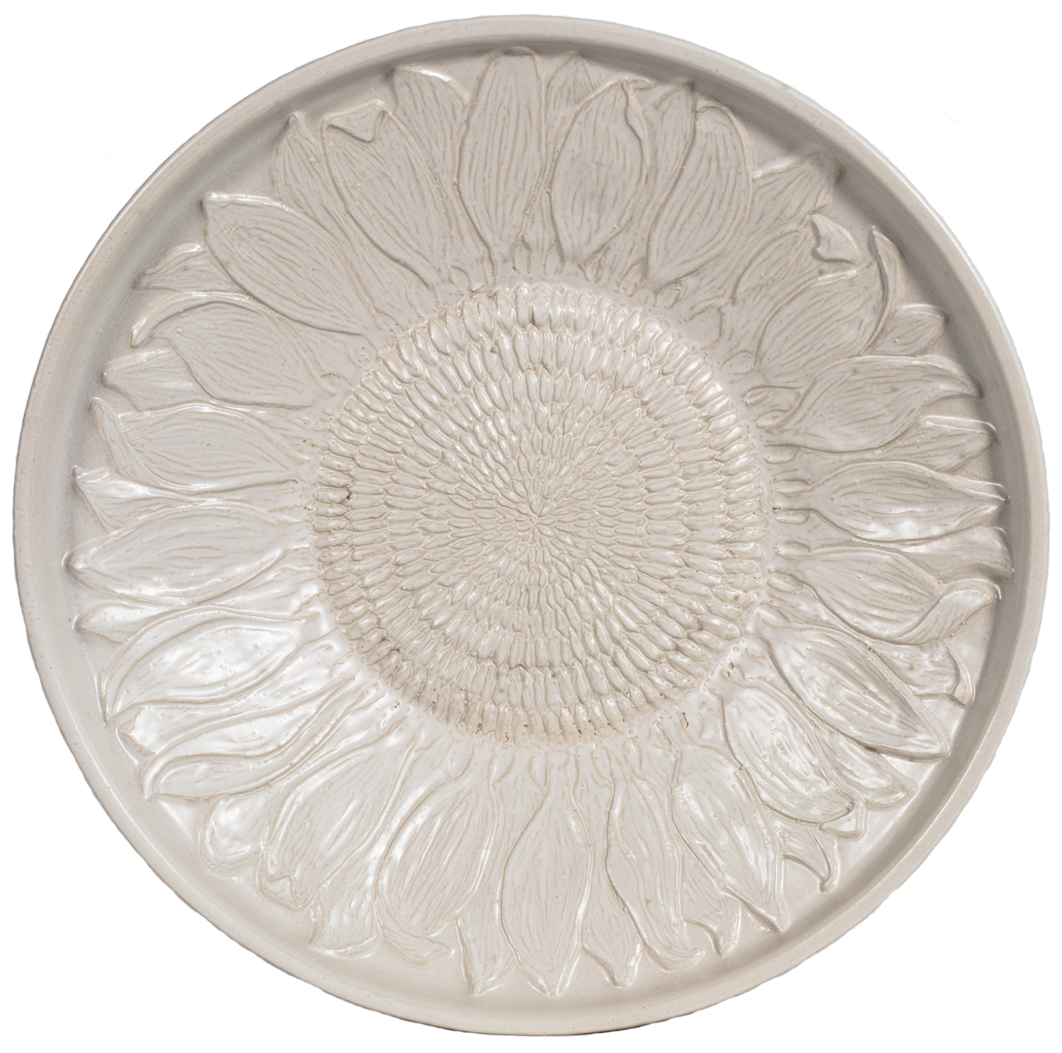 Ceramic sunflower birdbath top in white glaze