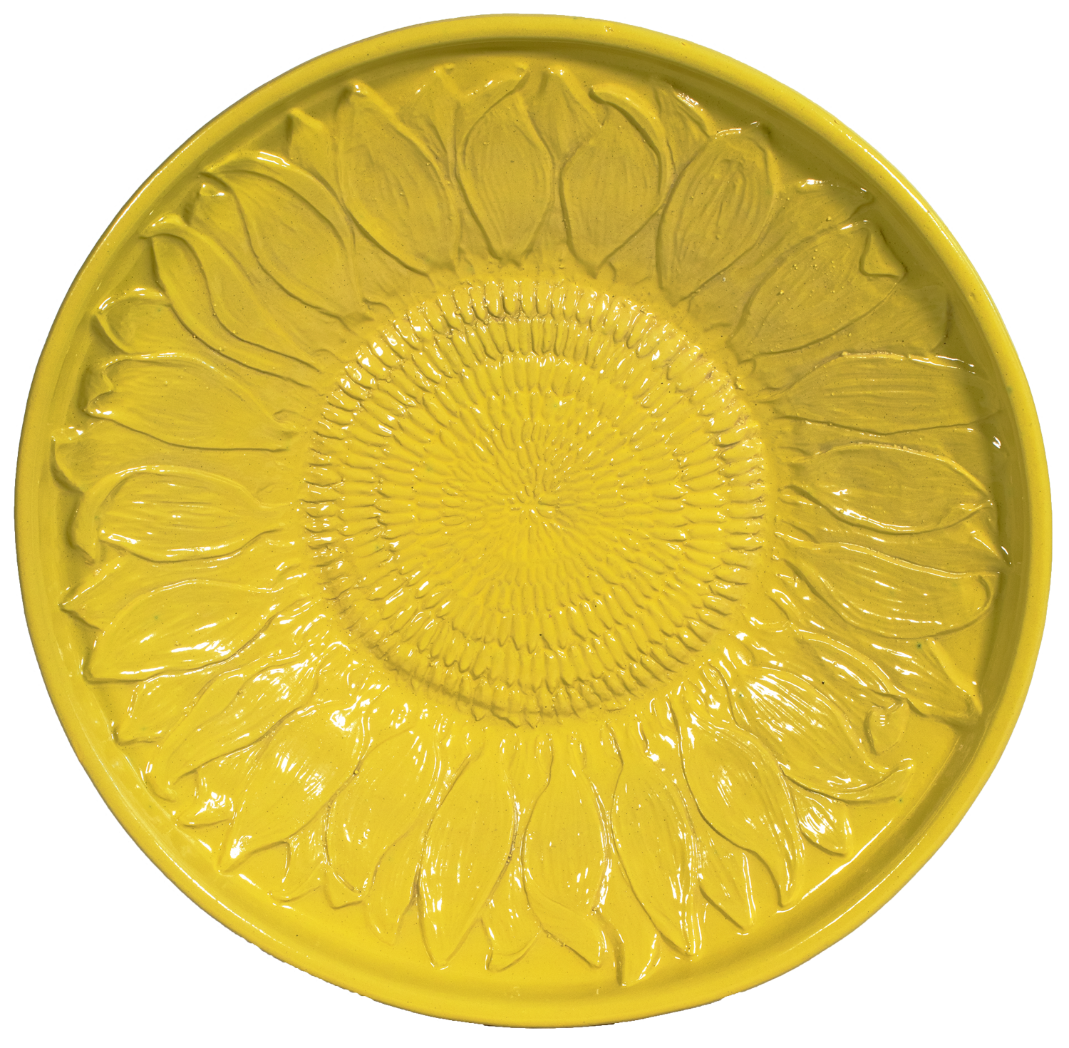 Ceramic sunflower birdbath top in yellow glaze
