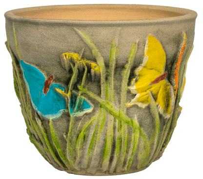 small planter with a hand painted butterflies and grasses