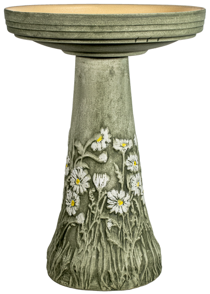 Ceramic Birdbath set with hand painted daisy flowers design