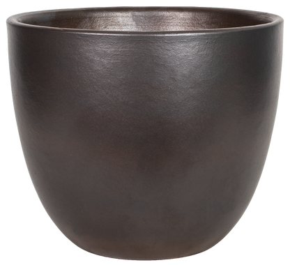 simple modern round egg planter in brown glaze