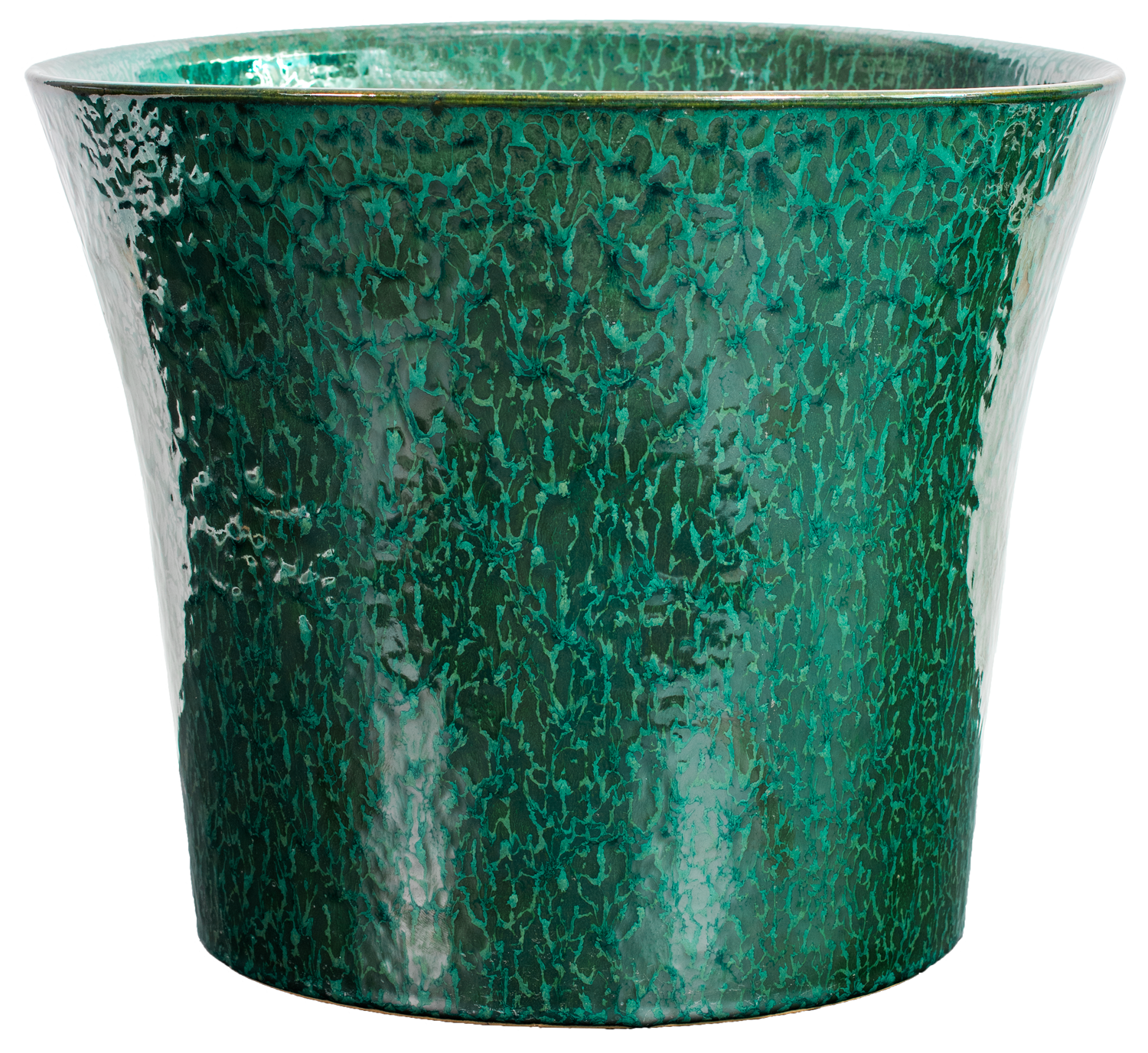 flared round green glazed ceramic planter