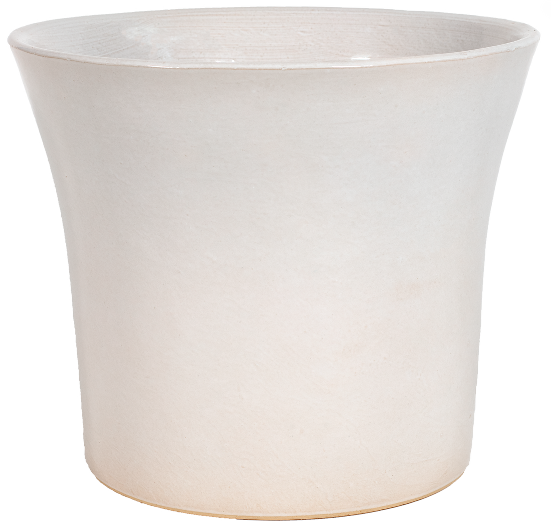 flared round white glazed ceramic planter