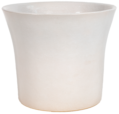 flared round white glazed ceramic planter