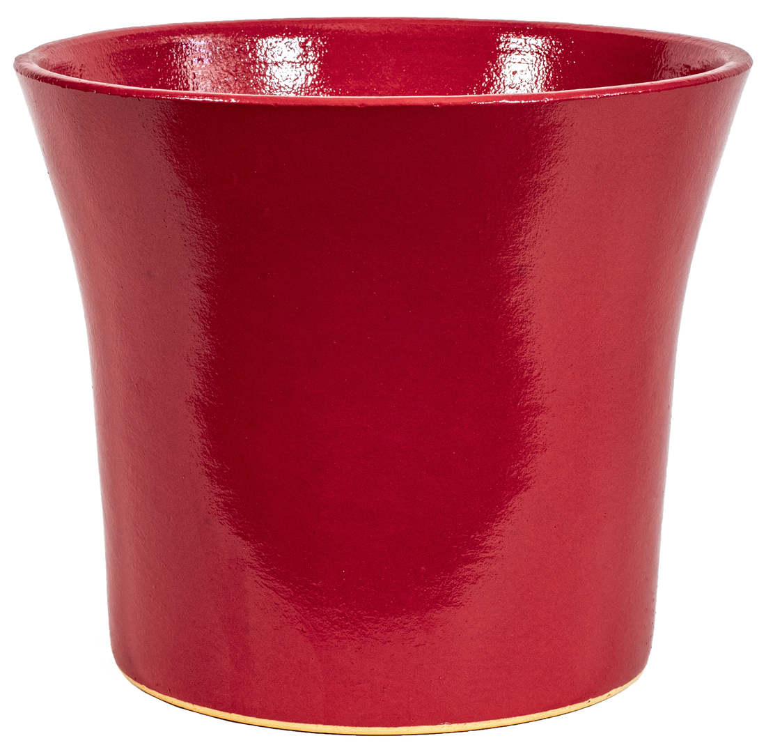 flared round red glazed ceramic planter