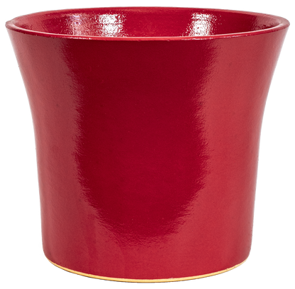 flared round red glazed ceramic planter