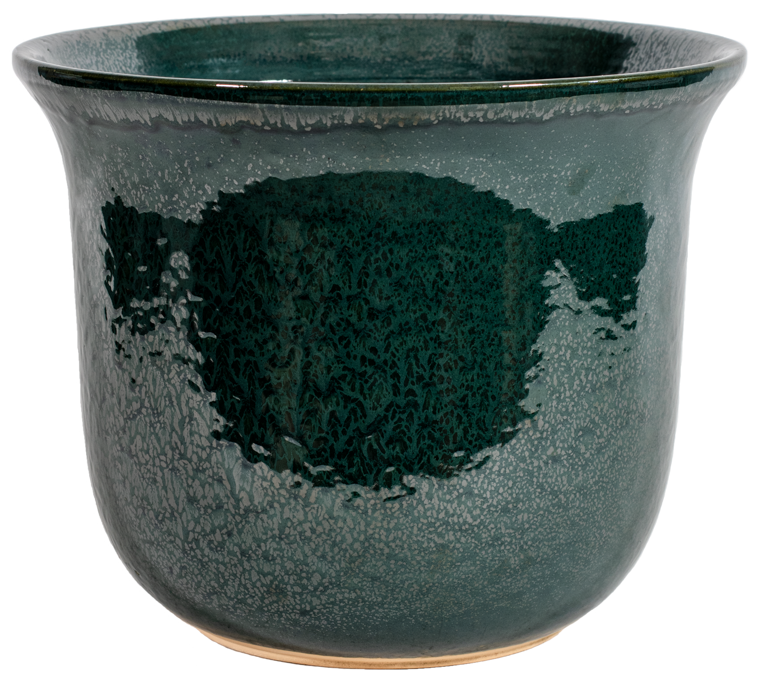 large ceramic green planter in a bell shape