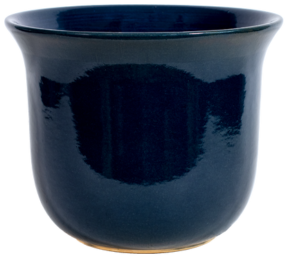 large ceramic blue planter in a bell shape