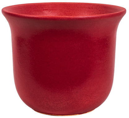 large ceramic red planter in a bell shape