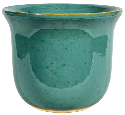large ceramic turquoise planter in a bell shape