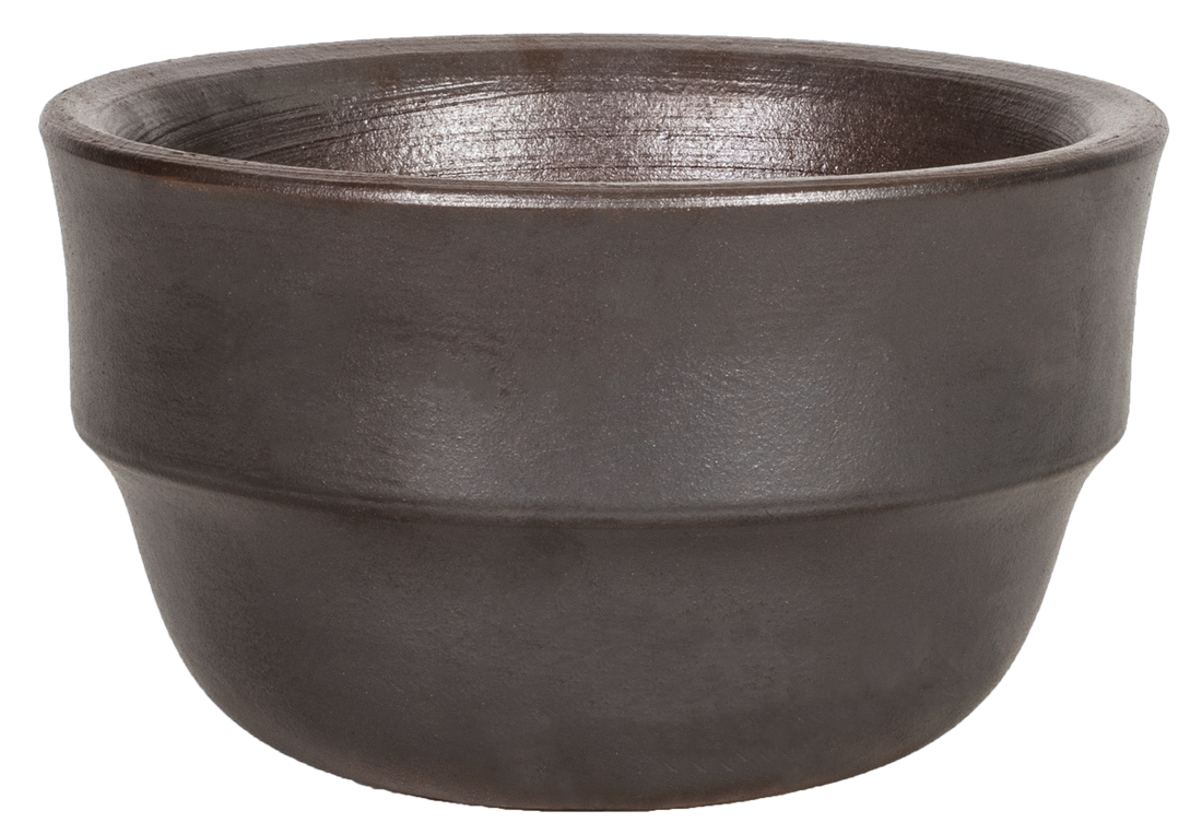 small rounded bowl planter in brown glaze