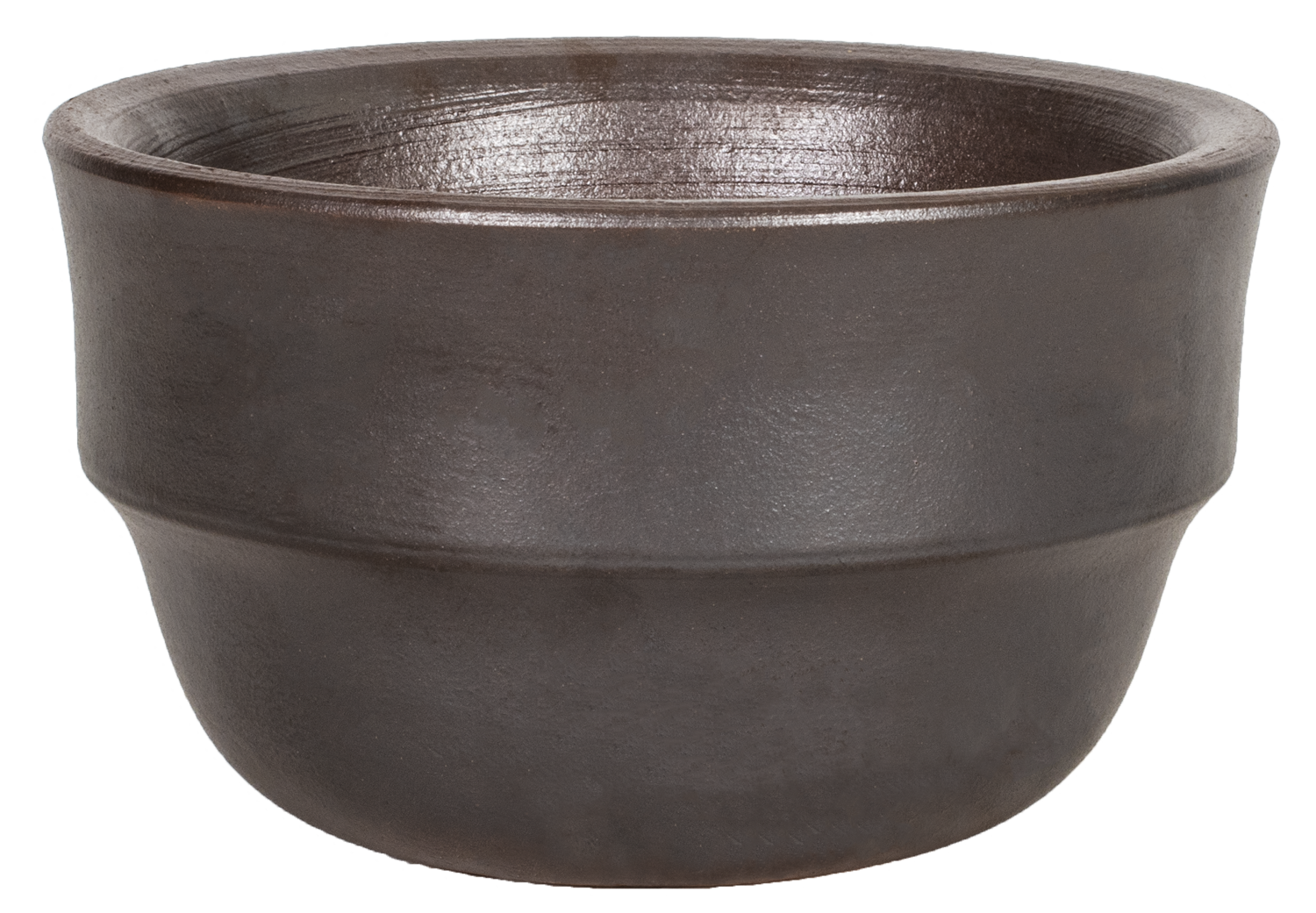 small rounded bowl planter in brown glaze