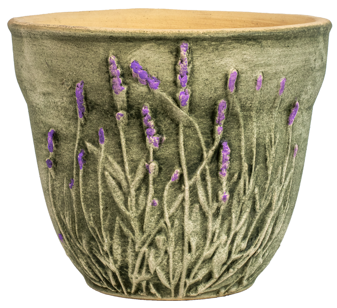 Small hand painted ceramic planter with lavender sprigs