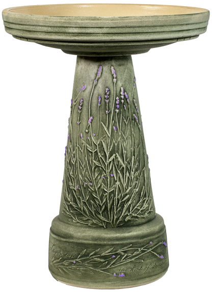 Ceramic birdbath set with hand painted lavender stems