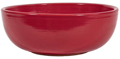 low ceramic bowl planter in red