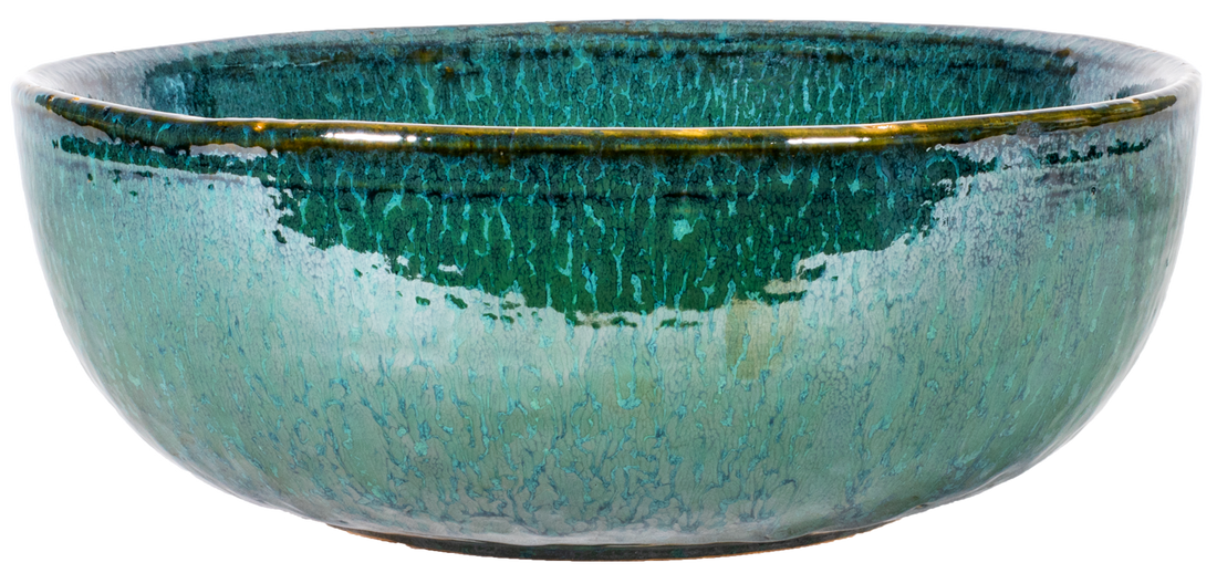 low ceramic bowl planter in green