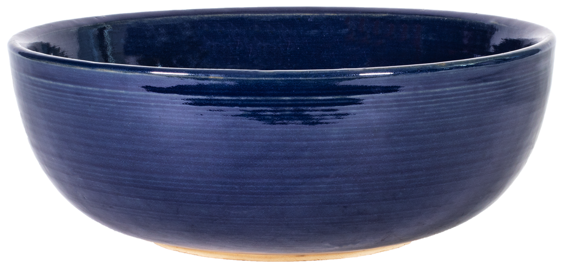 low ceramic bowl planter in blue