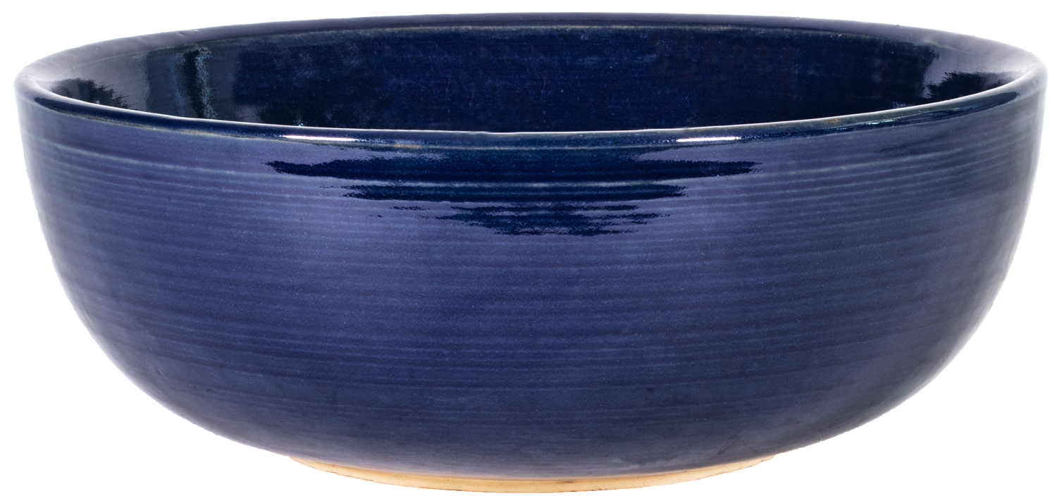 low ceramic bowl planter in blue