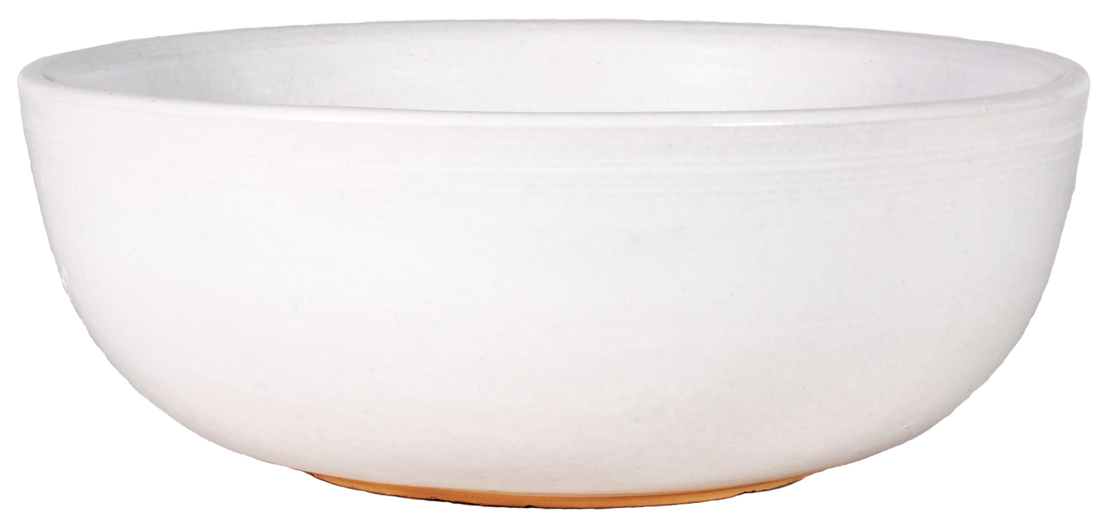 low ceramic bowl planter in white