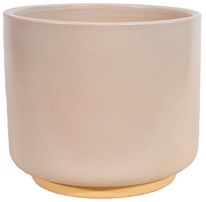 medium white ceramic cylinder planter in a modern style with small pedestal foot