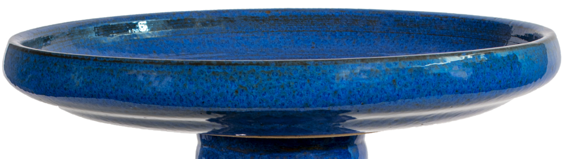 large blue modern ceramic birdbath top