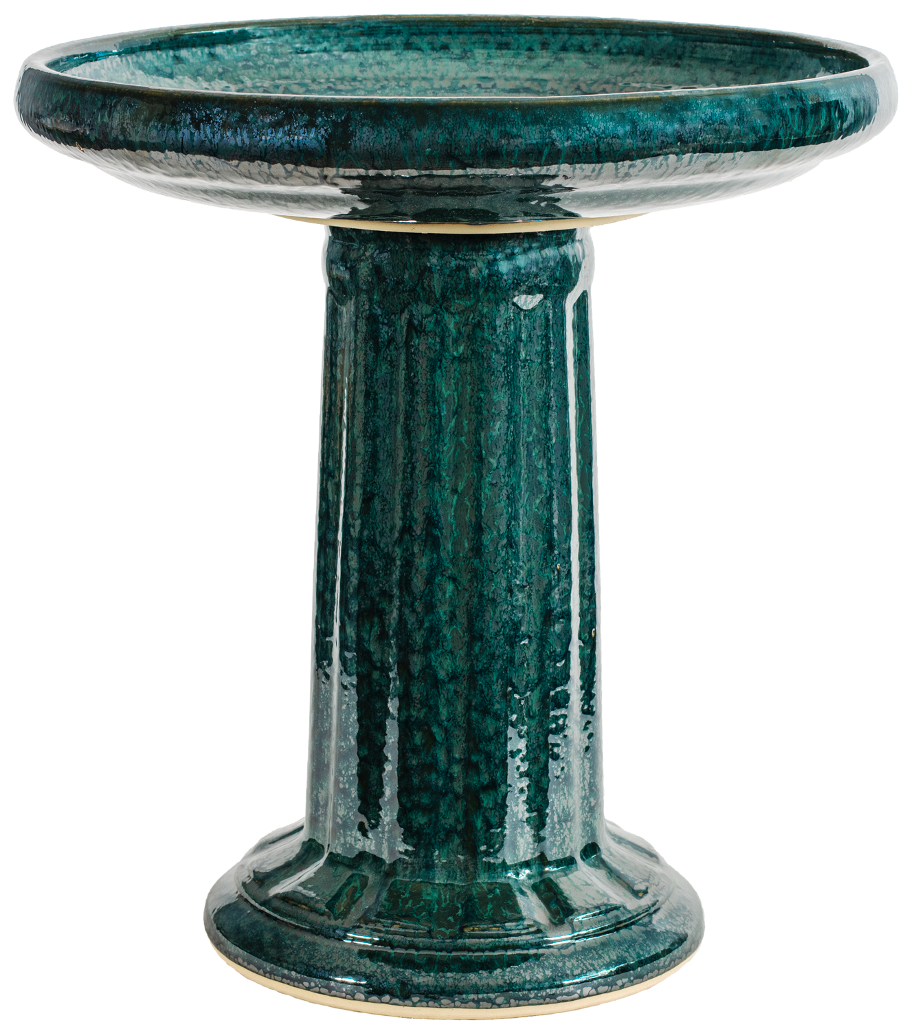 Ceramic green birdbath set with modern clean column design