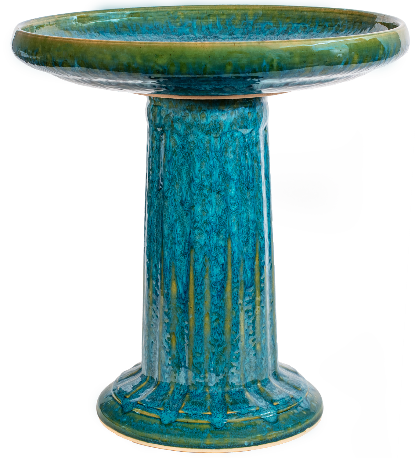 Ceramic turquoise birdbath set with modern clean column design