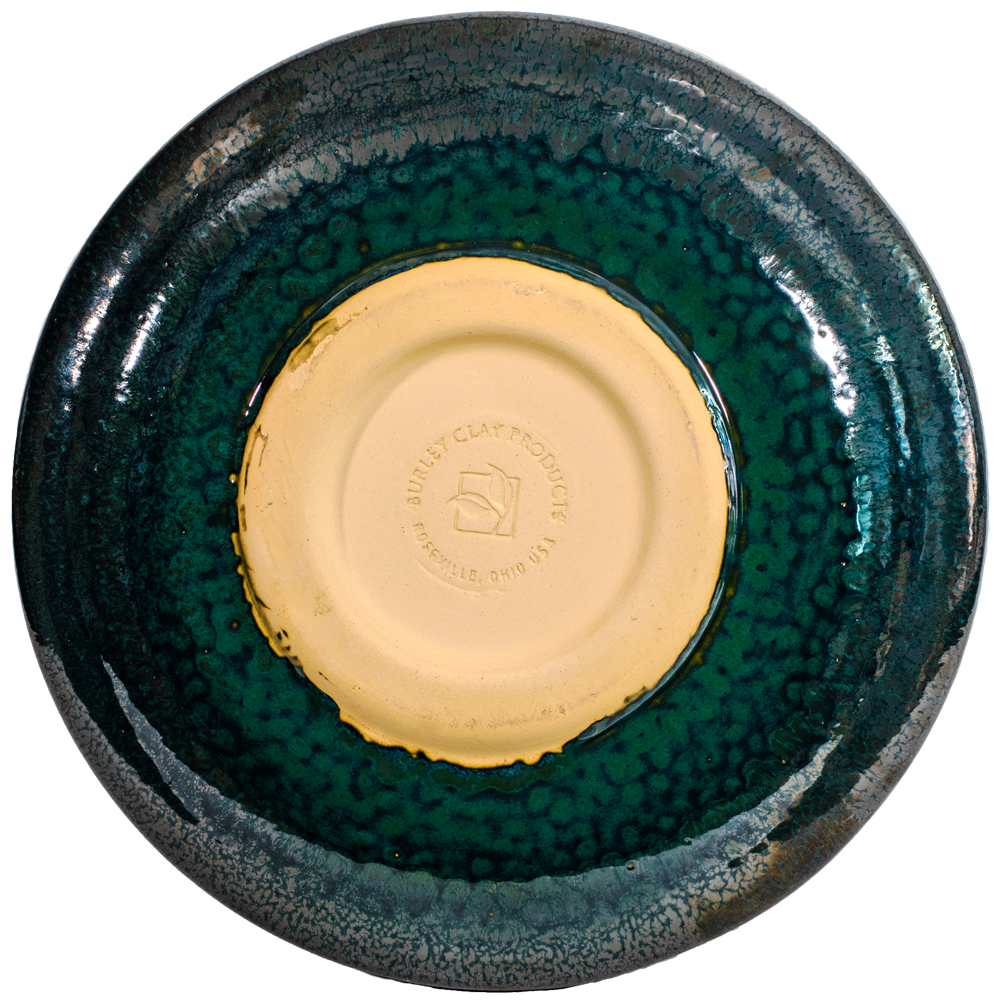 Ceramic green birdbath top with modern clean smooth design view of back side