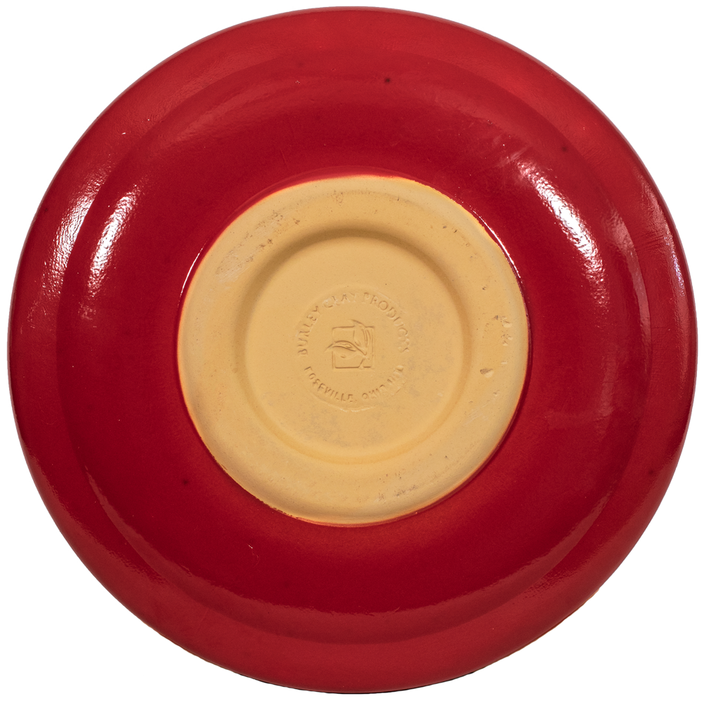 Ceramic red birdbath top with modern clean smooth design backside