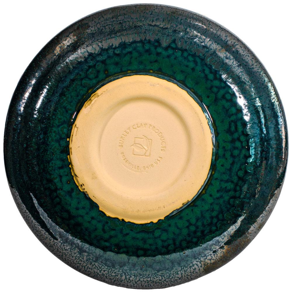 large dark green modern ceramic birdbath top view from the back