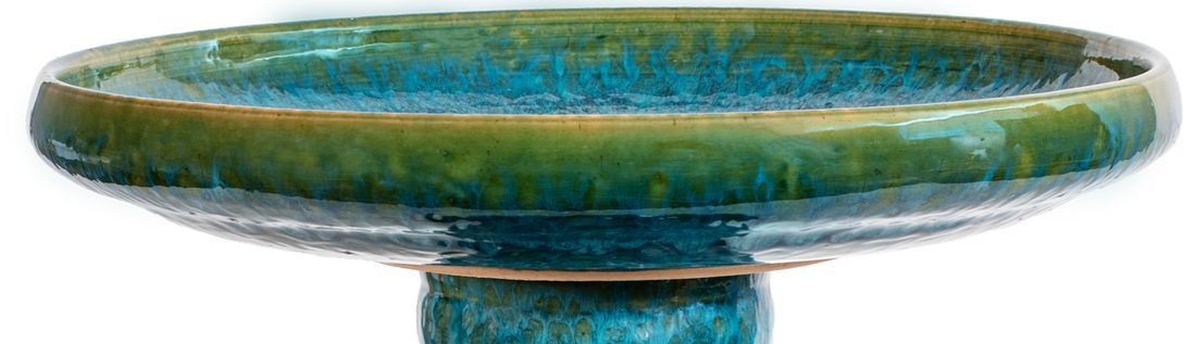 large turquoise modern ceramic birdbath top