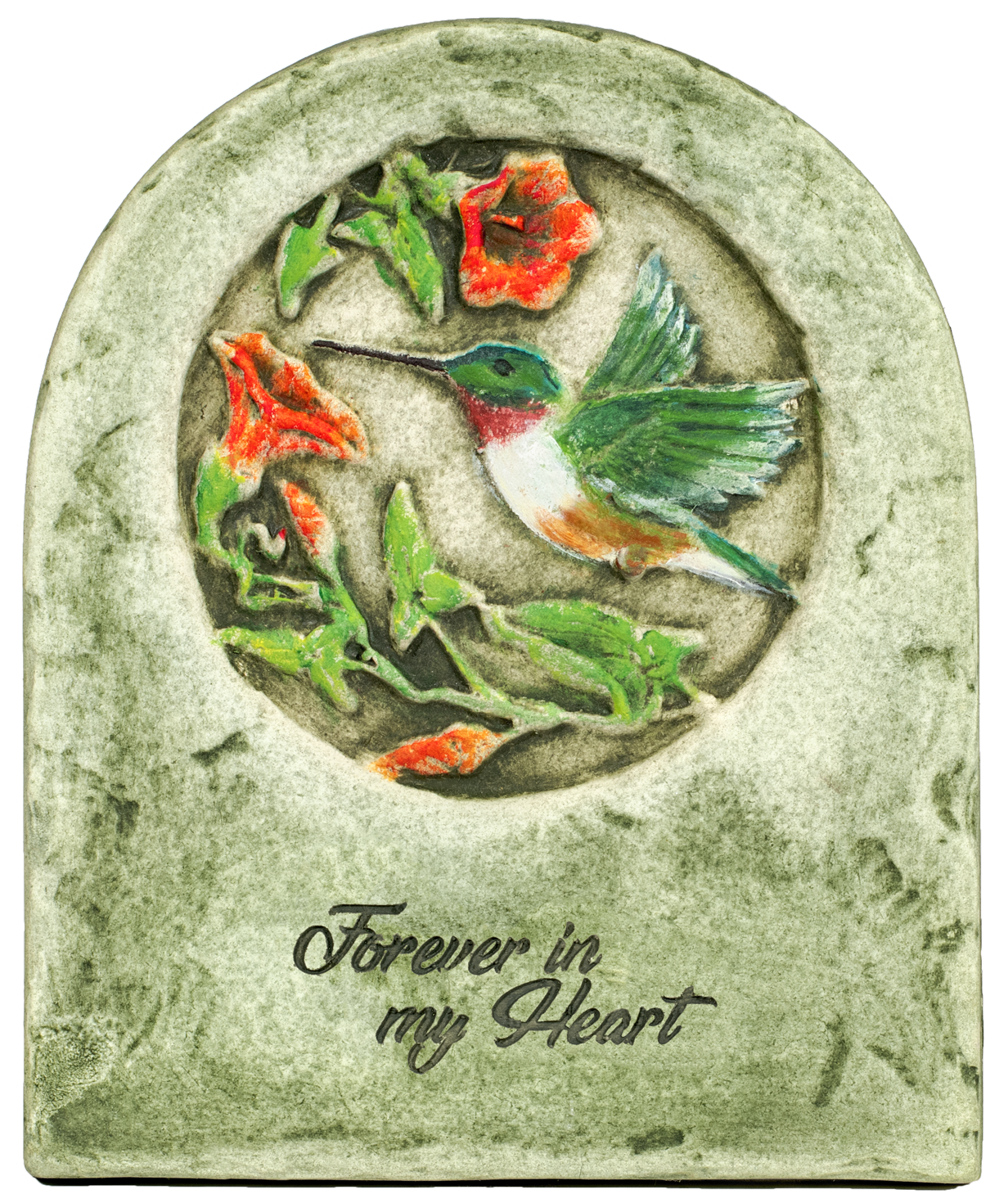 Ceramic hand painted plaque with hummingbird and flower design for memorial