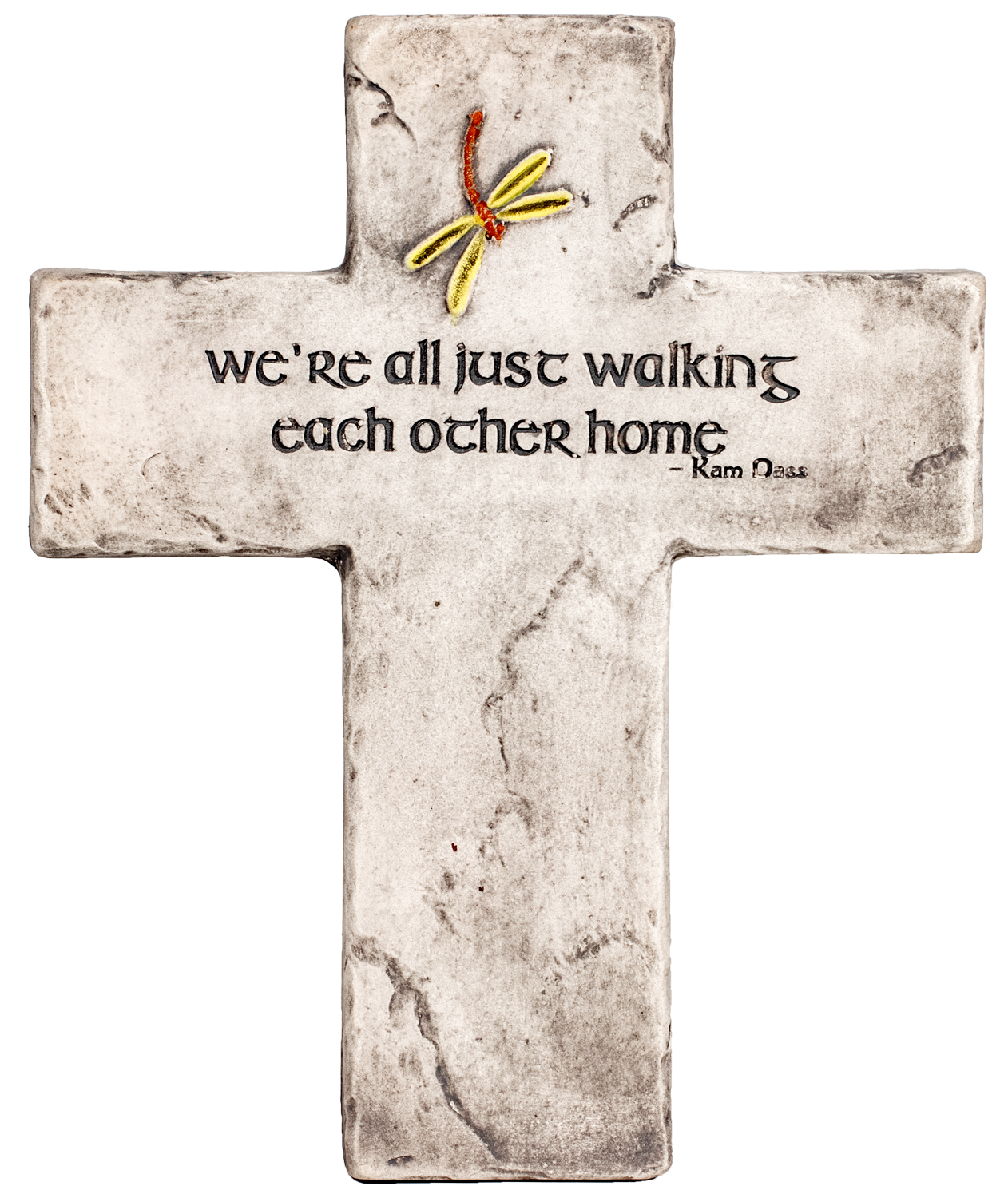 Ceramic hand painted cross plaque with dragonfly design for memorial