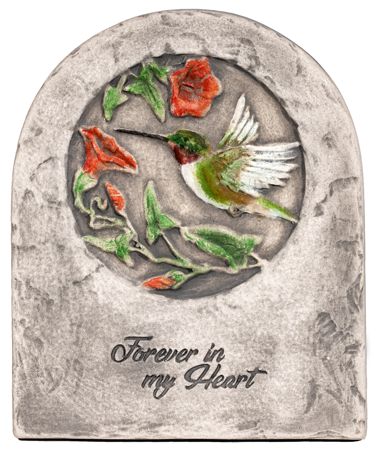 Ceramic hand painted plaque with hummingbird and flower design for memorial