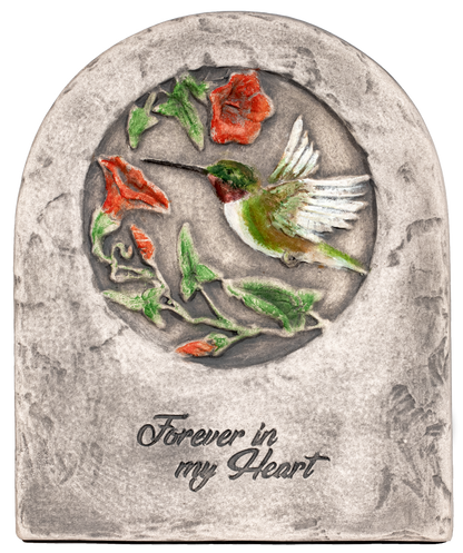 Ceramic hand painted plaque with hummingbird and flower design for memorial