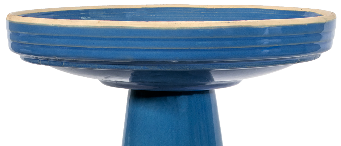 locking ceramic birdbath top in light blue glaze