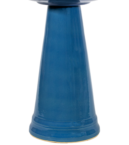 ceramic light blue birdbath pedestal with a simple clean modern design