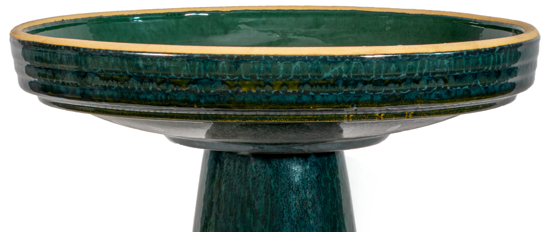 locking ceramic birdbath top in dark green glaze 
